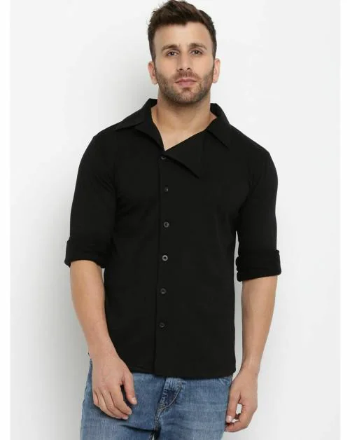 Gritstones Men Solid Casual Black Shirt