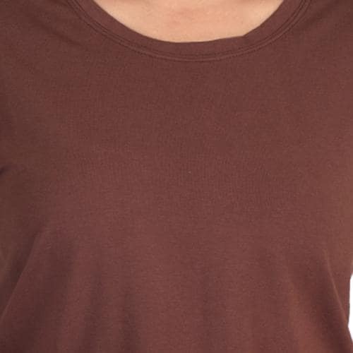 STRII Solid Women Stretch Round Neck Coffee Brown T- Shirt