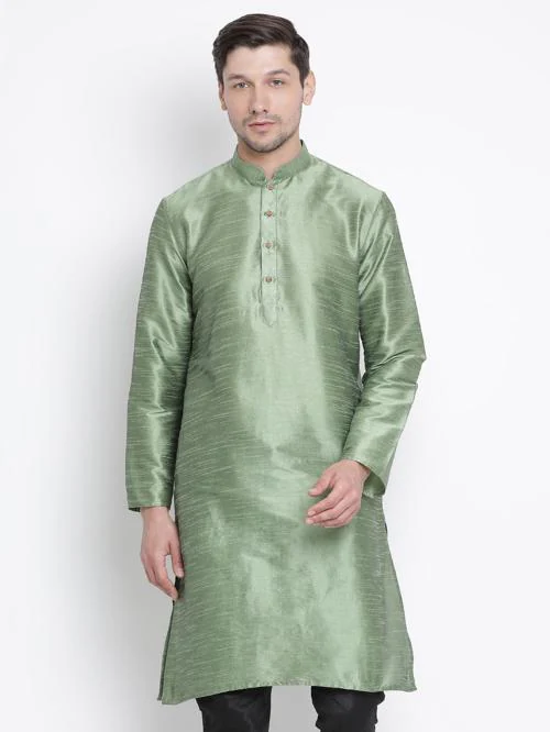 Vastramay Men's Light Green Silk Blend Kurta