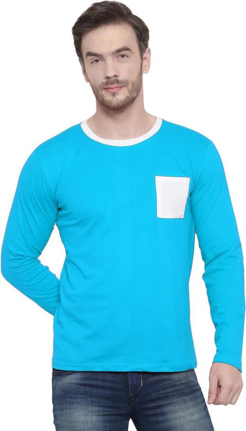 Diwazzo Men Blue Solid Cotton Blend Round Neck T-Shirt (Xl)