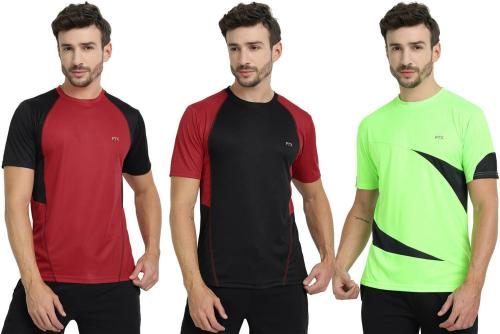 Ftx Men Red, Green, Black Solid Polyester Pack Of 3 T-Shirt (S)