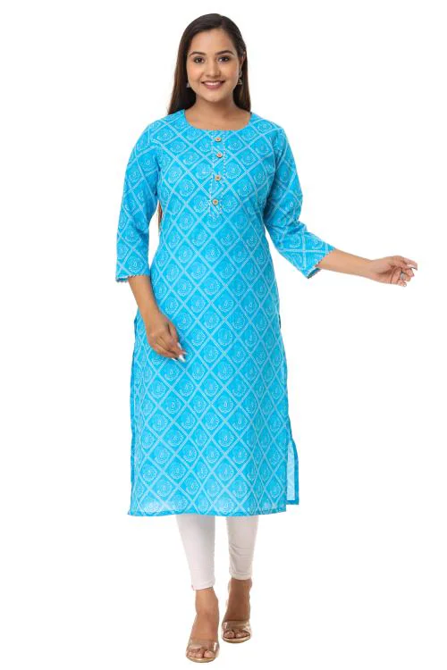 VIHAAN IMPEX Bandhej Sky Blue Kurta for Women