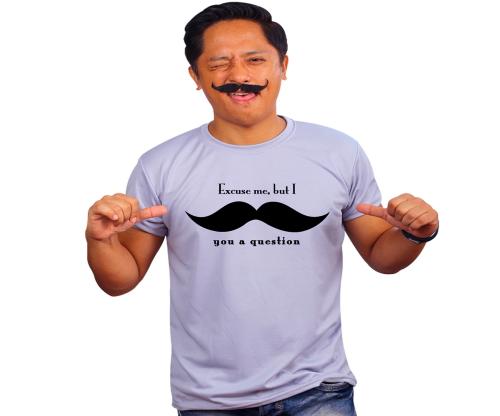 Mooch Wale Excuse Me But I Moustache You A Question Grey Quick-Dri T-shirt For Men - Grey, XL