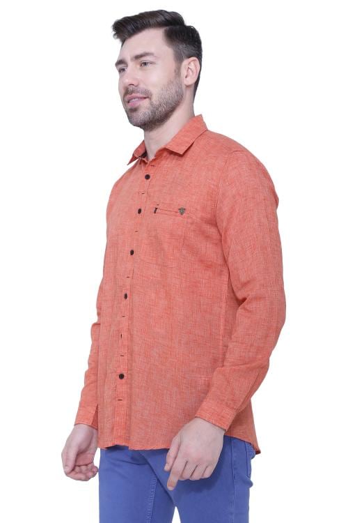 Kuons Avenue Men's Brick Linen Cotton Casual Shirt