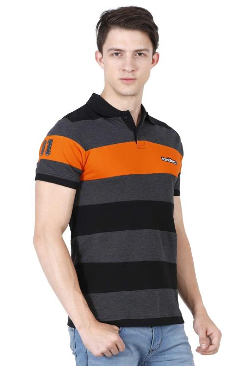 fanideaz Men's Half Sleeve Striped Polo T Shirt Fanta Orange Contrast S