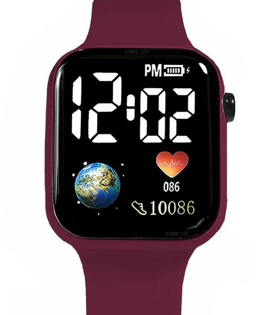 Mastrena Earth Heart Step Count Charging Point Design Digital Black Dial Maroon Strap Watch For Boys, Girls (MSG2535)