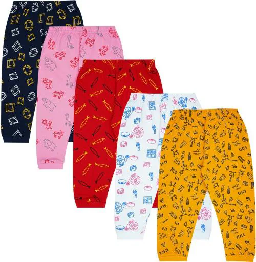 SAN TEE Unisex Multicolor Printed Pure Cotton Pack of 5 Track Pants (2-3Y)