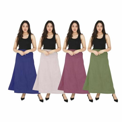 The Crafted Women's Pure Cotton Readymade Inskirt Saree Petticoats Combo of 4 with Handmade Nada (Multicolor)