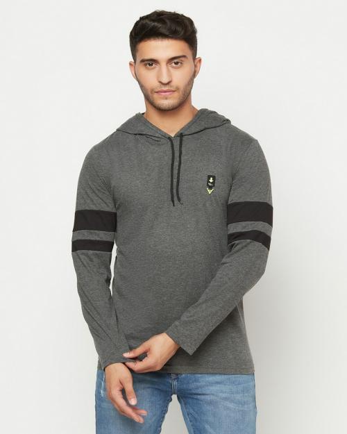 Glito Men Charcoal Grey Hoodies Full Sleeve T-Shirt