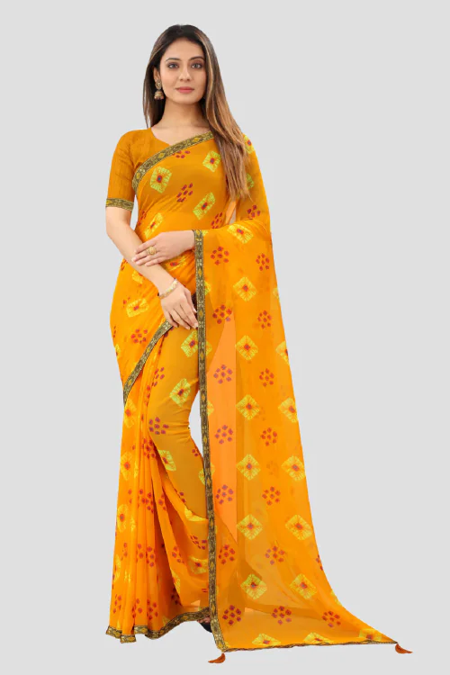 Aardiva Women's Chiffon Bandhani Print Saree With Blouse Piece