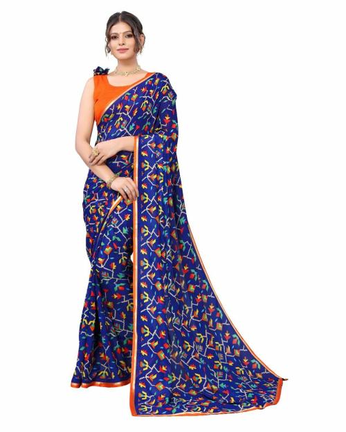 Yashika Damen Saree Georgette - Traditioneller Sari Mit Jacquard-Spitze Für Feste