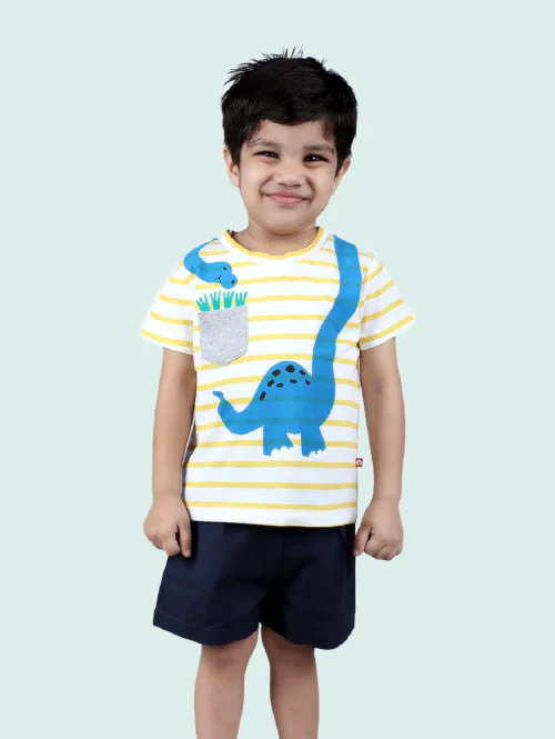 Nino Bambino 100% Organic Cotton T-Shirt & Shorts Set For Unisex Baby (Baby Boy & Baby Girls) - Multicolor (3-4 Years)