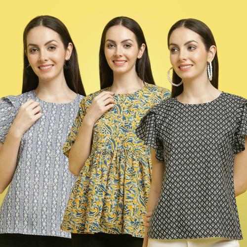 Poshyaa Tops for women western wear party wear tops for women crepe stylish combo pack 3 s to xl size