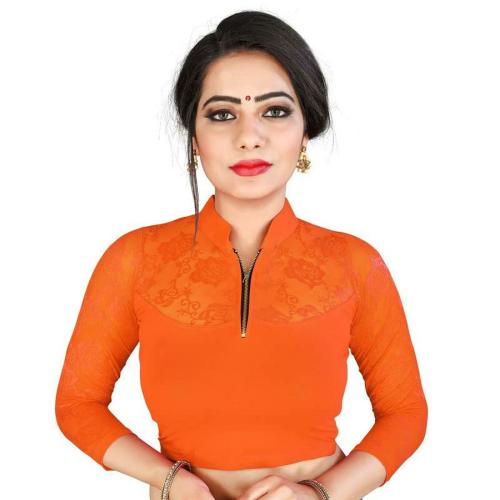BKD Fashion Women Orange Cotton Lycra Readymade Stitched Saree Blouse (Large)