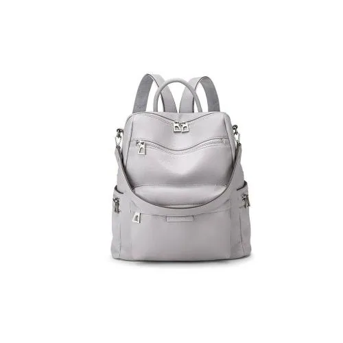 Grey Leather Waterproof Women's Backpacks Lightweight Shoulder Bag with 2 Adjustable Straps