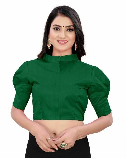 Hariguru Fashion Women's Casual Cotton Readymade Designer Blouse, Collar-Neck & Puffed Sleeve (Green-34)