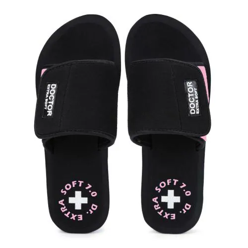 DOCTOR EXTRA SOFT Women's Black Slides Orthopaedic and Diabetic Adjustable Strap Comfort Dr Sliders Flipflops and House Slipper's Girls Slides OR-D-52