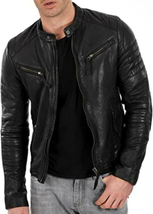 Hiller Men Black Leather Jacket (L) - JioMart