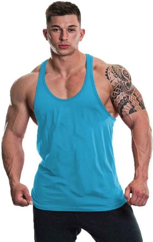 THE BLAZZE Turquoise Blue Solid Cotton Blend Vest L