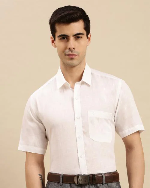 Ramraj Men White Solid Linen Shirts