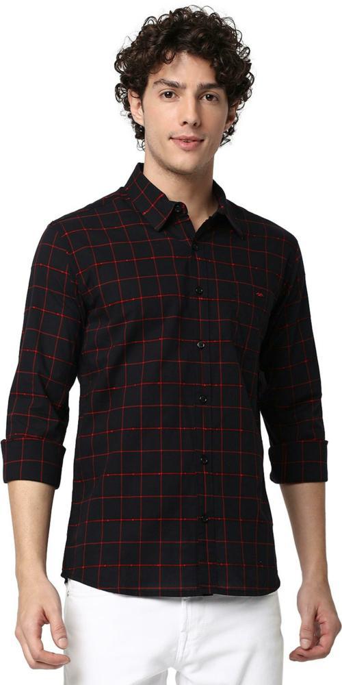 Mufti Black & Red Square Check Slim Fit Casual Shirt