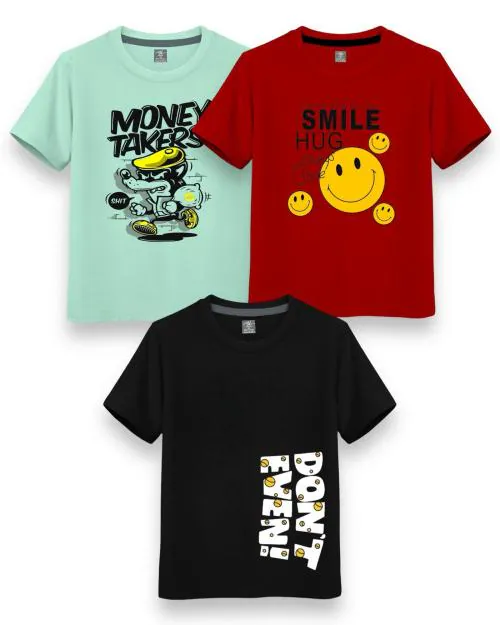 NI FASHION Trendy Printed Round Neck Half Sleeve Tshirt For Boys Pista Red Black| kids wear | t shirt for kids | t shirt for boys | t shirt | tshirt | tshirt boys | boys tshirt | boys t tshirts | boys dress | tshirts | t shirts | Pack of 3