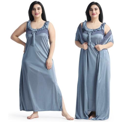 NIGHT KEYS Women Nighty with Robe (Grey)