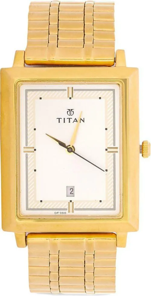 Titan Silver Dial Gold Strap Analog Watch For Men - (1715ym01)