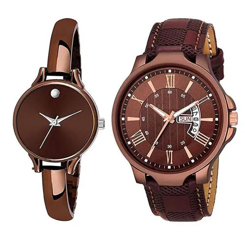 Crispy Analog Brown Dial Brown Strap Watch For Women (Pack of 2)