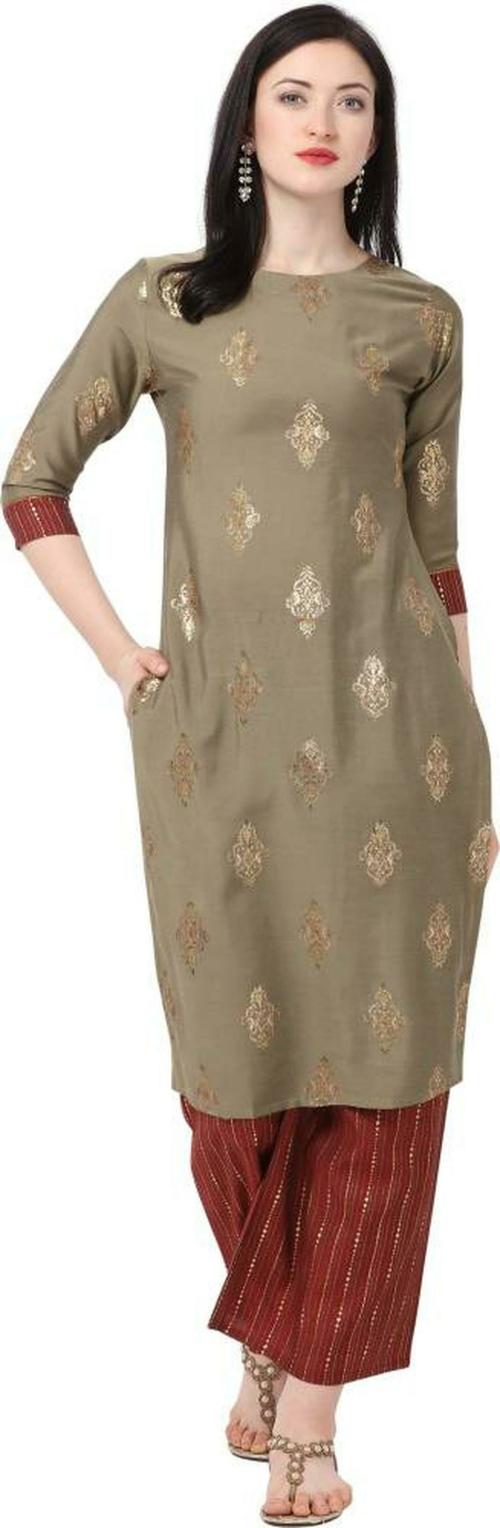 SHOPPING QUEEN Women Multicolour Printed Silk Blend Kurta and Palazzo Set - XXL