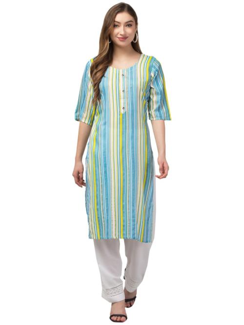 ERUDITE CLUB Striped Rayon Kurta For Women and Girls (Teal)