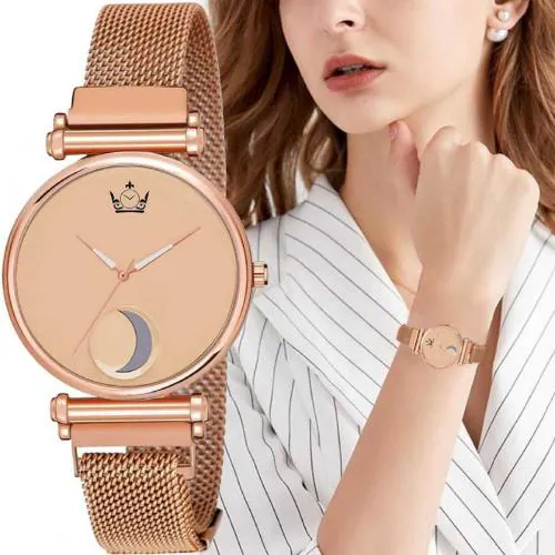 ILOZ New Luxurious Looking Pink Dial Magnet Belt Professional Quartz Analog wirst Watch - For Girls