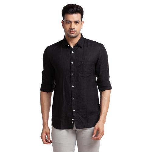 Parx Slim Fit Solid Black Shirt