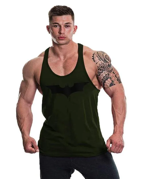 THE BLAZZE Men's Army Green Cotton Tank Tops Muscle Gym Bodybuilding Vest Fitness Workout Train Stringers