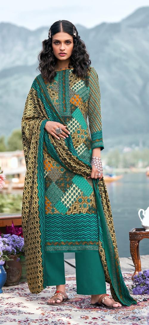 THE JAZZBAAT Women Digital Printed Pure Pashmina Woolen Palazzo/Pant/Salwar Suit Dress Material With Pashmina Shawl Dupatta/Chunni For Festive Wear/ Casual Wear/ Winter Free Size Dress Material(Green)