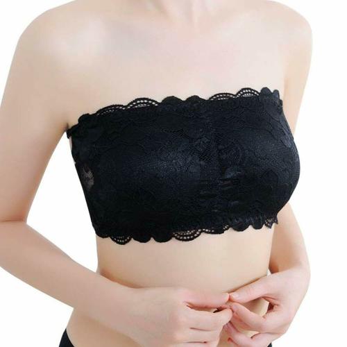 SPIRIT BEAUTY Women's Lace Tube Strapless Padded Bra 28B - Black