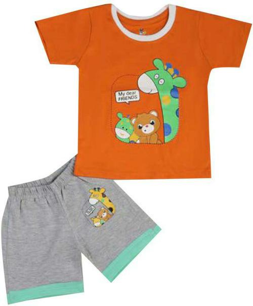 RCK ROCKERS Infants Orange Printed Cotton Blend T-Shirt & Shorts Sets (0-3M)