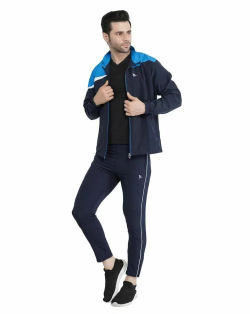 Navyfit Men Navy Blue Solid Polyester Track Suit Set With Zipper Pockets (Xl)