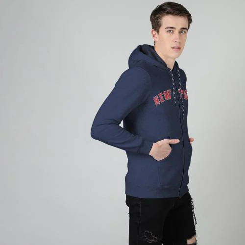 FTX Men Blue Printed Fleece Single Jacket (M)