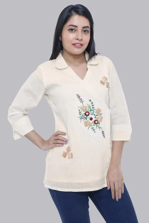 YOELLA Women Hand embroidery Work coller Neck Flored Tunic