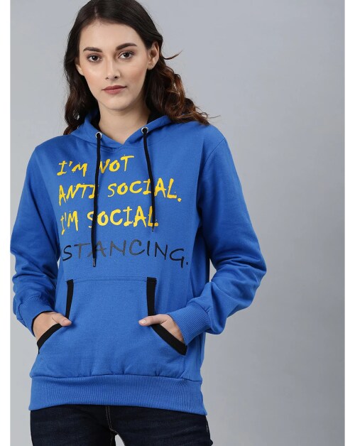 ZEBU Medium length Royal Blue Women Casual Single Pullover Sweater