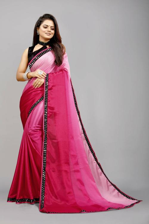 Femiro Fab Women Pink Digital Print, Color Block, Ombre, Polka Print, Dyed, Solid Georgette, Chiffon Jamdani Saree