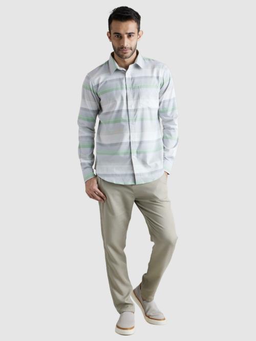 Celio Men Striped Green Long Sleeve shirt By Celio