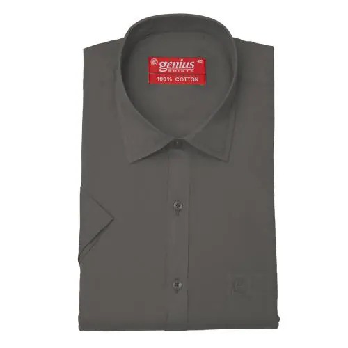 Genius Shirts 100% Cotton Solid Formal Half Sleeve Shirt for Men (38, Charcoal Grey)