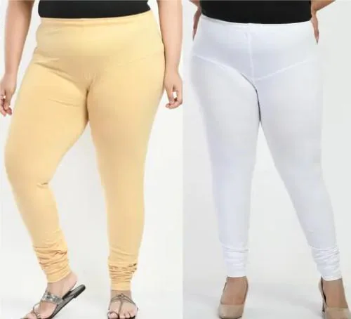 Madman Premium Women's Pure Cotton Oversized Leggings Pack of 2 (Colour: White & Skin, Size: 4XL, Pack of 2)