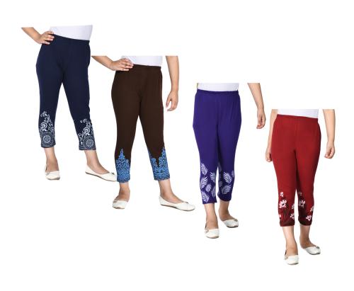 KAYU Girls Cotton Printed Capri 3/4th Pants Summer Wear [Pack of 4]
