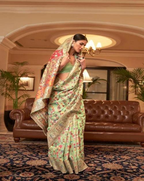 kalhari Woven Bollywood Pure Cotton Saree (Light Green)