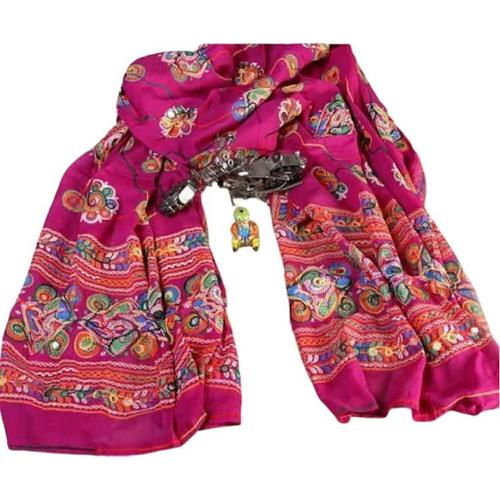 KKC -KIANA DRESSES Women Pink Embroidered Cotton Blend Dupatta