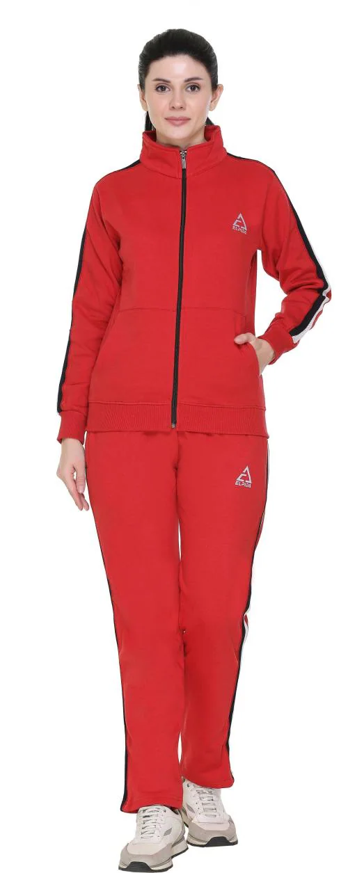 Elpida's Stylish Zippered Casual Ladies Tracksuit-Red