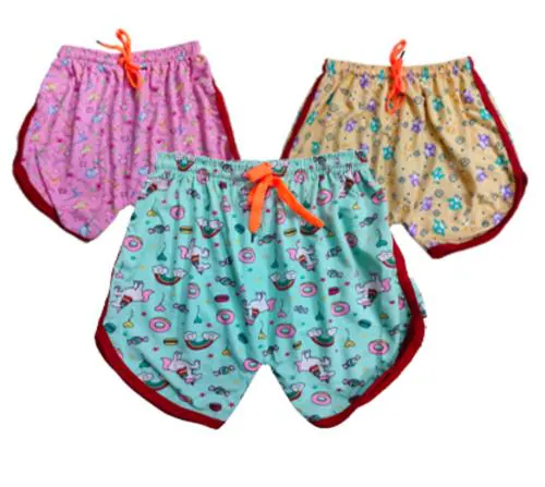 FRANSCART Multicolor Cotton Graphic Printed Hot Pant/Shorts for Girls|Pack of 3